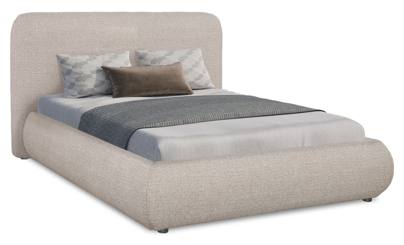 Lit plateforme rembourré Luka en tissu de polyester gris, moderne – format lit double