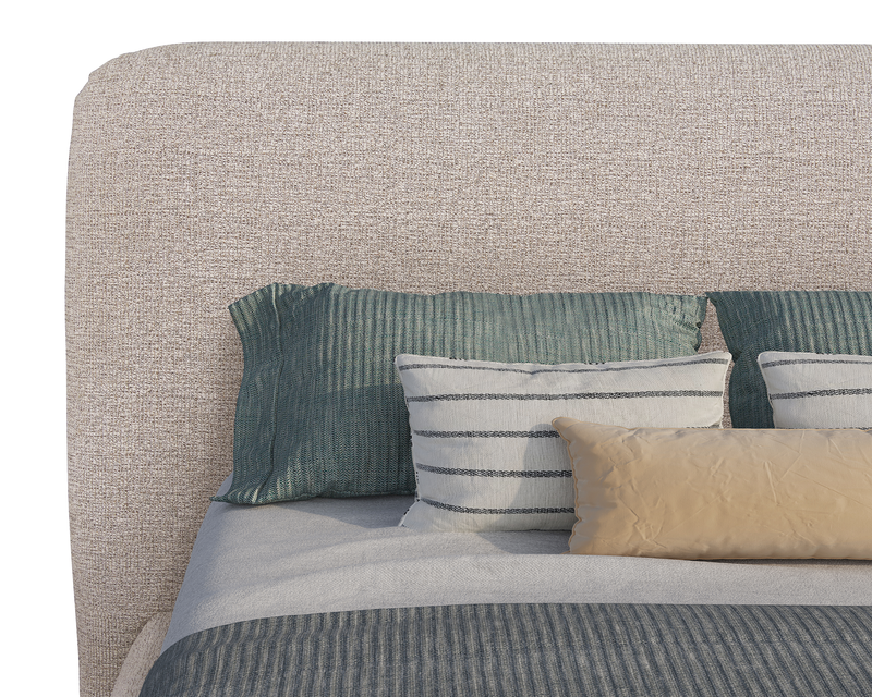 Lit plateforme rembourré Luka en tissu de polyester gris, moderne – format lit double