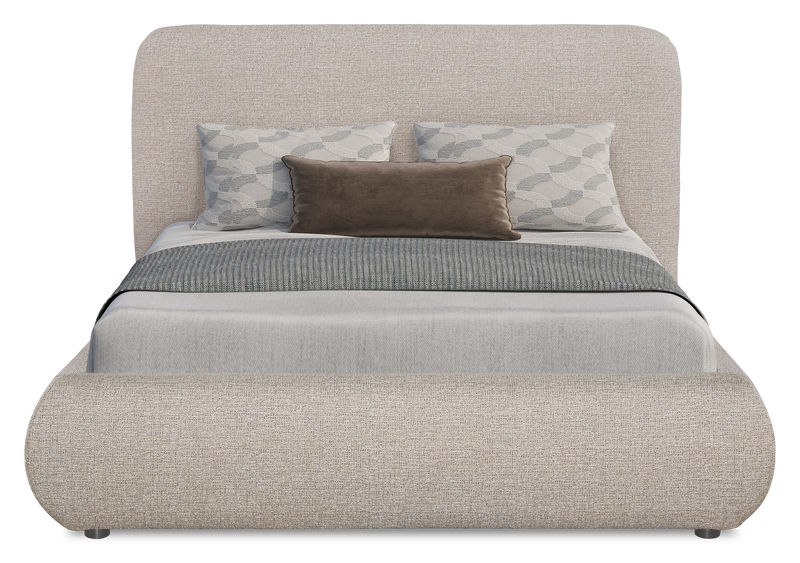 Lit plateforme rembourré Luka en tissu de polyester gris, moderne – format lit double