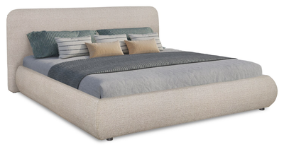 Luka Upholstered Platform Bed in Grey Polyester Fabric, Modern - King Size | Lit plateforme rembourré Luka en tissu de polyester gris, moderne – format très grand lit