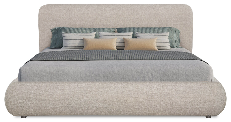 Lit plateforme rembourré Luka en tissu de polyester gris, moderne – format très grand lit