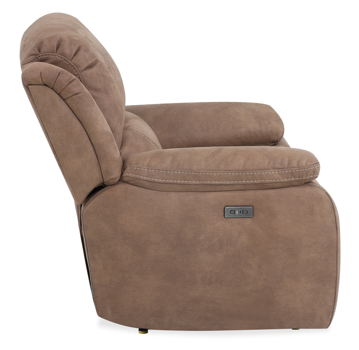 Fauteuil à inclinaison électrique Marcel de 39 po en po en tissu d’apparence cuir  avec port USB – brun chaud