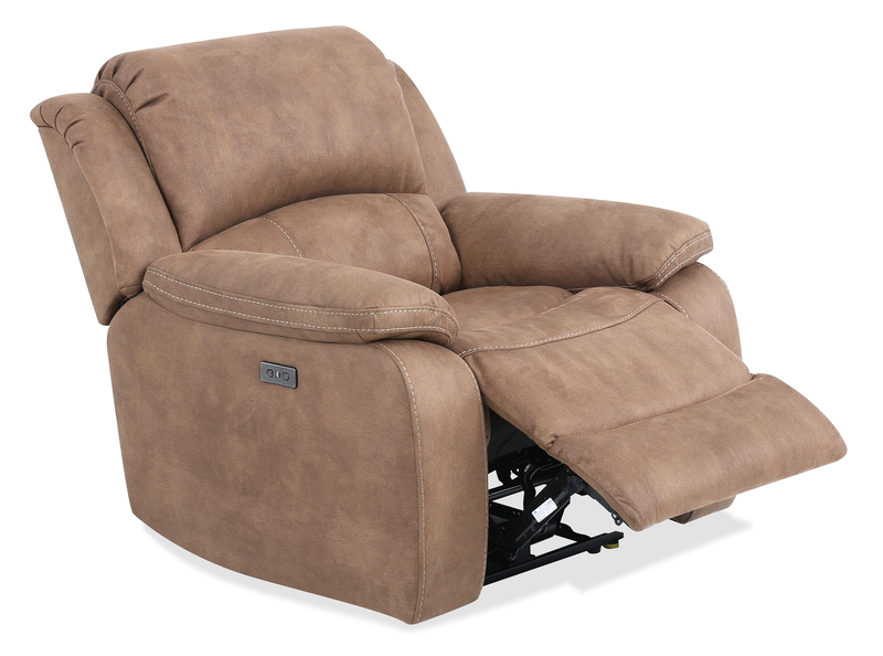 Fauteuil à inclinaison électrique Marcel de 39 po en po en tissu d’apparence cuir  avec port USB – brun chaud