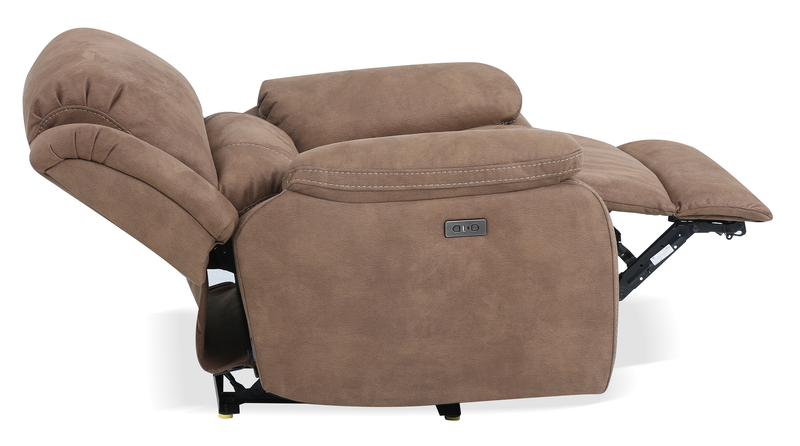 Fauteuil à inclinaison électrique Marcel de 39 po en po en tissu d’apparence cuir  avec port USB – brun chaud