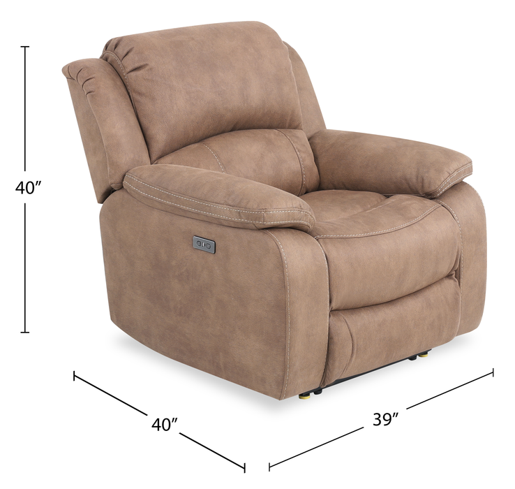 Fauteuil à inclinaison électrique Marcel de 39 po en po en tissu d’apparence cuir  avec port USB – brun chaud