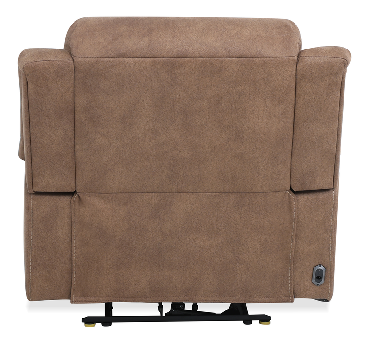 Fauteuil à inclinaison électrique Marcel de 39 po en po en tissu d’apparence cuir  avec port USB – brun chaud