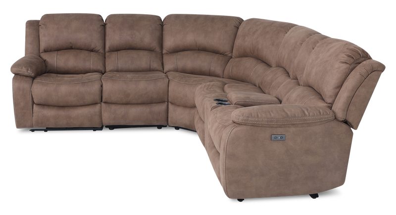 Sofa sectionnel à inclinaison électrique Marcel 6 pièces en tissu d’apparence cuir avec console de rangement et port USB - brun chaud