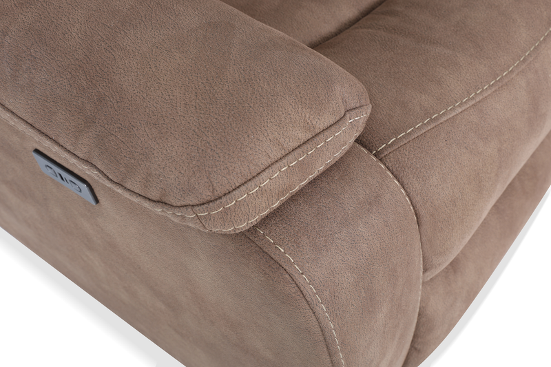 Sofa sectionnel à inclinaison électrique Marcel 6 pièces en tissu d’apparence cuir avec console de rangement et port USB - brun chaud