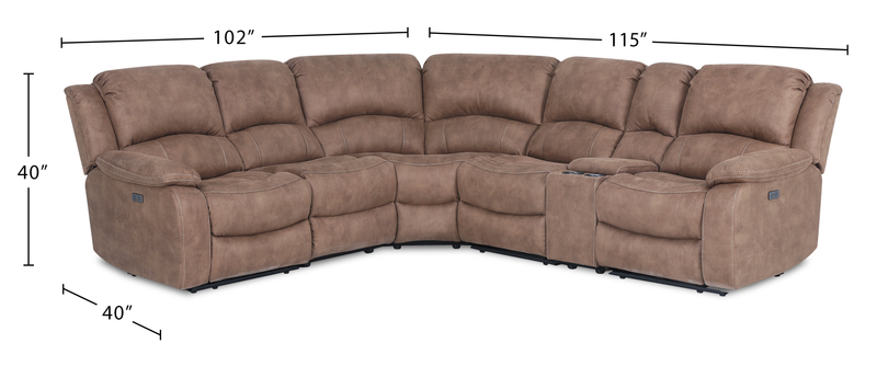 Sofa sectionnel à inclinaison électrique Marcel 6 pièces en tissu d’apparence cuir avec console de rangement et port USB - brun chaud