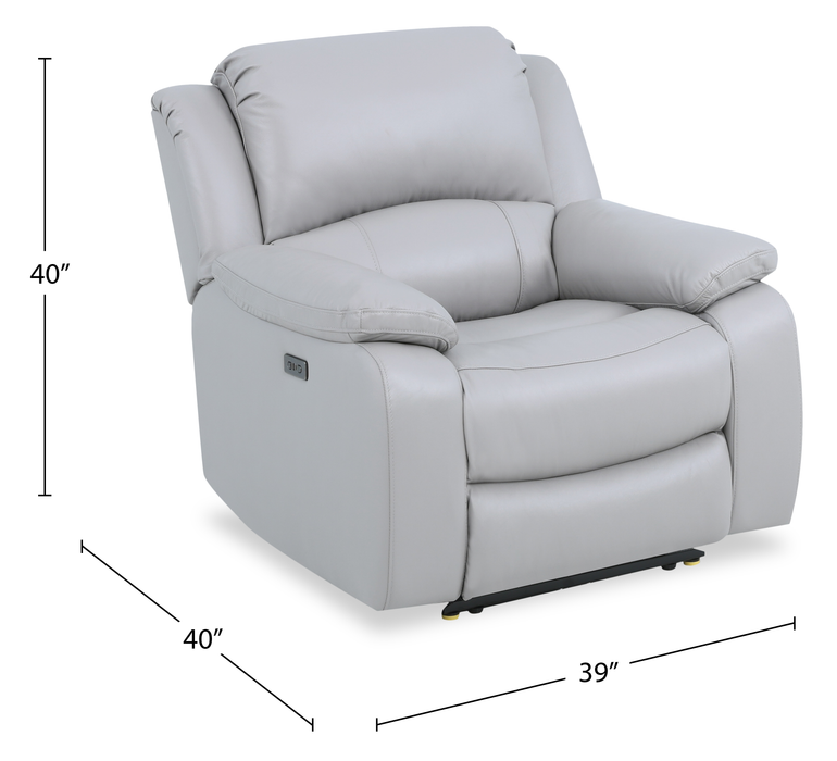 Fauteuil à inclinaison électrique Marcel de 39 po en cuir véritable avec port USB – gris apaisant