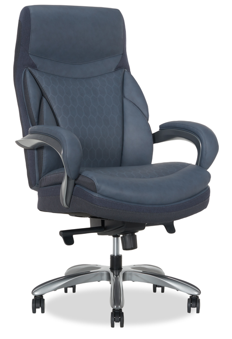 Fauteuil président large et haut Maximos de Shaquille O’Neal Home de 29,5 po à dossier haut avec appuie-tête prolongé – bleu