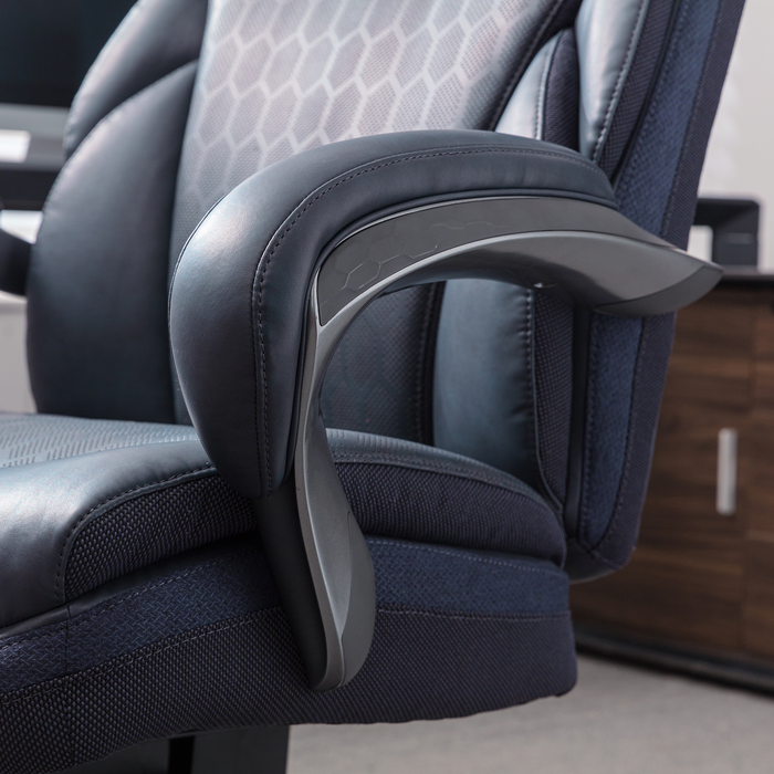 Fauteuil président large et haut Maximos de Shaquille O’Neal Home de 29,5 po à dossier haut avec appuie-tête prolongé – bleu