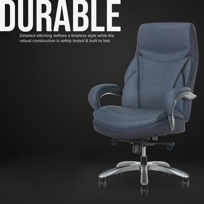 Fauteuil président large et haut Maximos de Shaquille O’Neal Home de 29,5 po à dossier haut avec appuie-tête prolongé – bleu