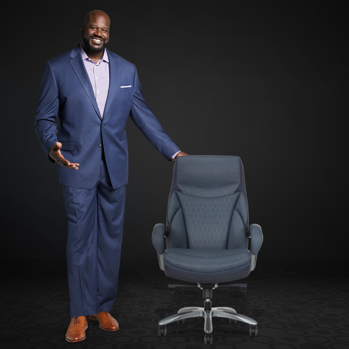 Fauteuil président large et haut Maximos de Shaquille O’Neal Home de 29,5 po à dossier haut avec appuie-tête prolongé – bleu