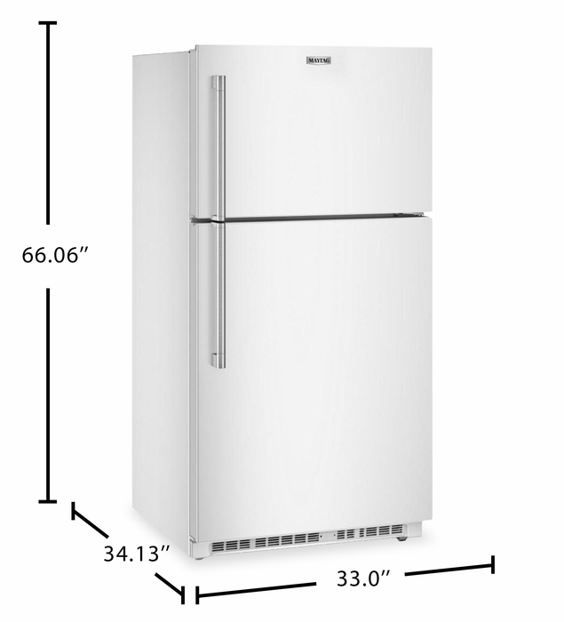 Réfrigérateur Maytag large de 21 pi3 et de 33 po à congélateur supérieur avec mode garage - blanc - MRTX5121TW