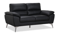 Causeuse contemporaine Mystic de 65,7 po en cuir véritable - noire