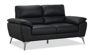 Mystic 65.7” Contemporary Genuine Leather Loveseat – Black | Causeuse contemporaine Mystic de 65,7 po en cuir véritable - noire