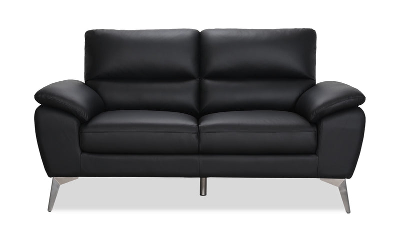 Causeuse contemporaine Mystic de 65,7 po en cuir véritable - noire