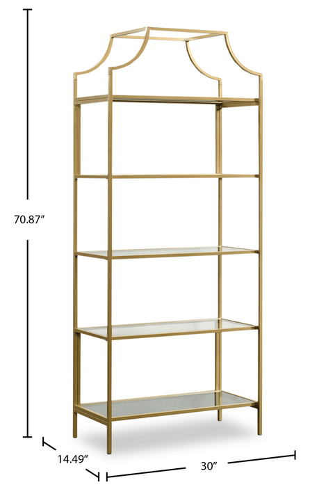 Bibliothèque Nightingale de 30 po en métal à 5 tablettes - doré satiné