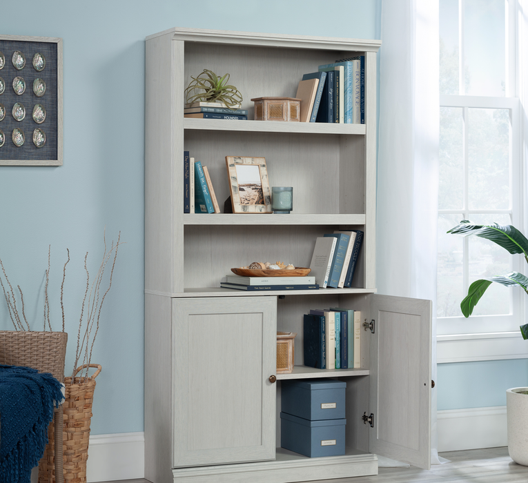 Bibliothèque Oryn de 35,28 po à 5 tablettes avec rangement - chêne glacier