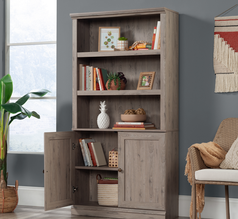 Bibliothèque Oryn de 35,28 po à 5 tablettes avec rangement - chêne Laurel