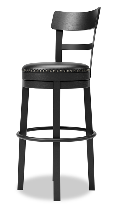 Tabouret bar Otis de 30,5 po (H) en tissu de cuir végétalien et en métal avec siège pivotant - noir
