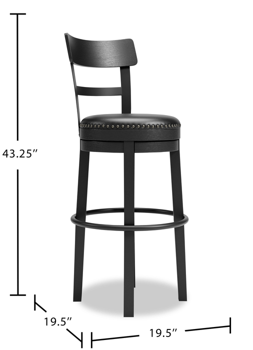 Tabouret bar Otis de 30,5 po (H) en tissu de cuir végétalien et en métal avec siège pivotant - noir