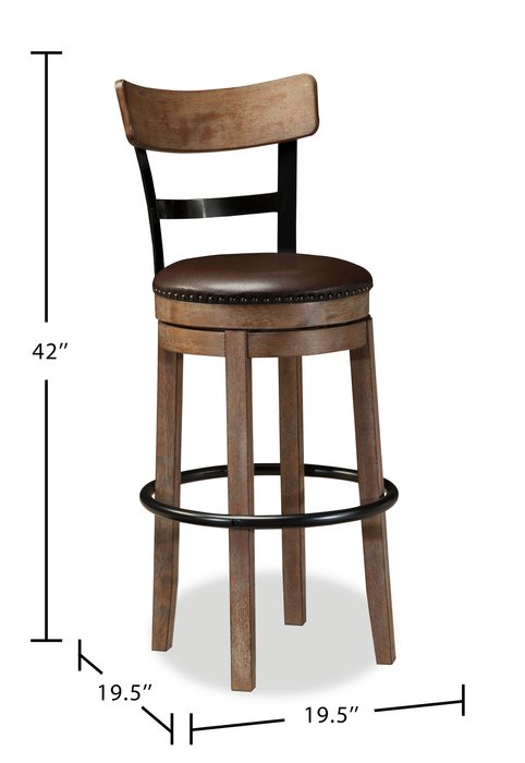 Tabouret bar Otis de 30,5 po (H) en tissu de cuir végétalien et en métal avec siège pivotant - brun