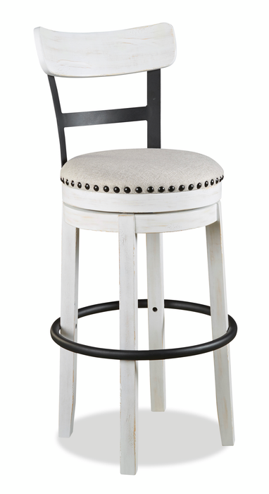 Tabouret bar Otis de 30,5 po (H) en tissu de cuir végétalien et en métal avec siège pivotant - blanc