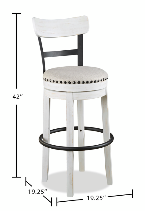 Tabouret bar Otis de 30,5 po (H) en tissu de cuir végétalien et en métal avec siège pivotant - blanc