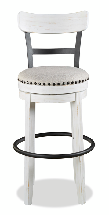 Tabouret bar Otis de 30,5 po (H) en tissu de cuir végétalien et en métal avec siège pivotant - blanc
