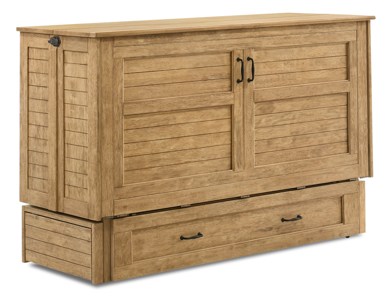 Armoire-lit Parker avec matelas en mousse à mémoire de forme à ressorts ensachés, brune - format grand lit 