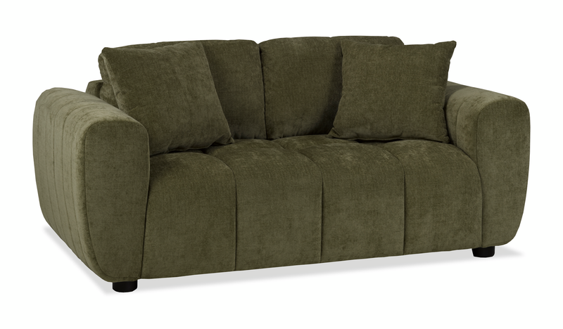 Causeuse Pebble de 70 po fabriquée au Canada en tissu avec coussins décoratifs assortis - verte