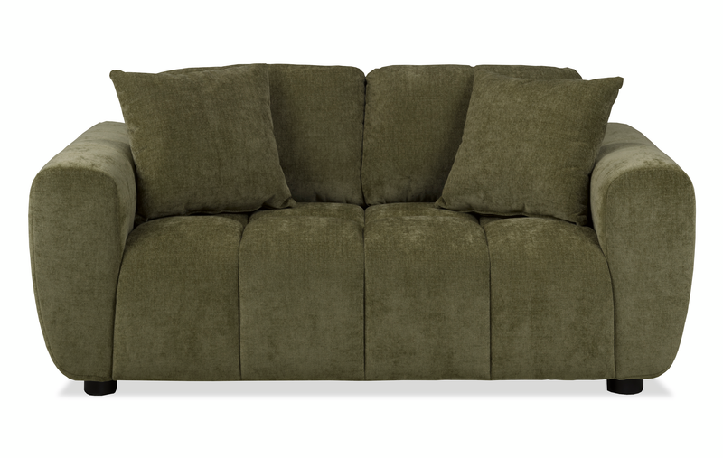 Causeuse Pebble de 70 po fabriquée au Canada en tissu avec coussins décoratifs assortis - verte