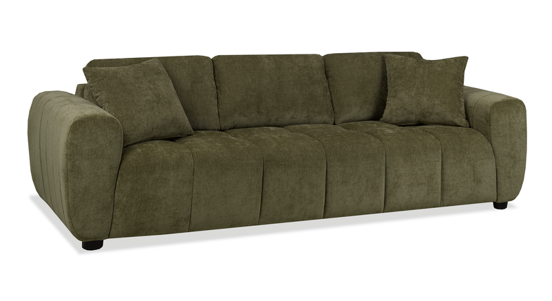 Sofa Pebble de 96 po fabriqué au Canada en tissu avec coussins décoratifs assortis - vert