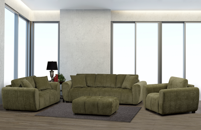 Causeuse Pebble de 70 po fabriquée au Canada en tissu avec coussins décoratifs assortis - verte