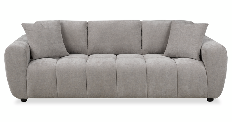 Sofa Pebble de 96 po fabriqué au Canada en tissu avec coussins décoratifs assortis - gris
