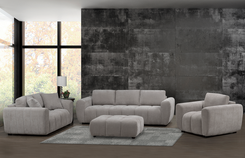 Sofa Pebble de 96 po fabriqué au Canada en tissu avec coussins décoratifs assortis - gris