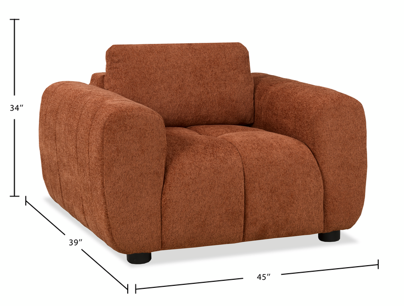 Fauteuil Pebble de 45 po fabriqué au Canada en tissu - orange