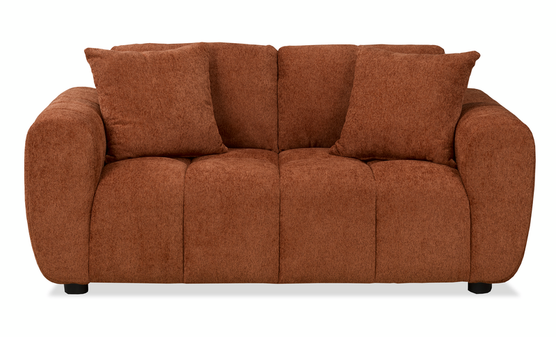 Causeuse Pebble de 70 po fabriquée au Canada en tissu avec coussins décoratifs assortis - orange