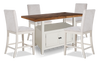 Ensemble de salle à manger Piper 5 pièces de hauteur comptoir avec table de 60 po à 72 po (L) avec rallonge, 4 chaises et rangement - blanc