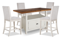  Ensemble de salle à manger Piper 5 pièces de hauteur comptoir avec table de 60 po à 72 po (L) avec rallonge, 4 chaises et rangement - blanc