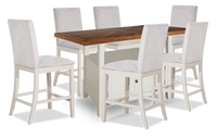  Ensemble de salle à manger Piper 7 pièces de hauteur comptoir avec table de 60 po à 72 po (L) avec rallonge, 6 chaises et rangement - blanc