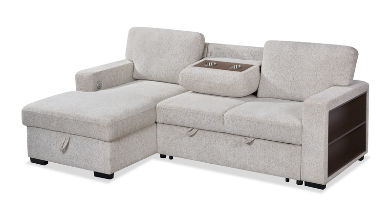 Sofa-lit sectionnel de gauche Pocket 2 pièces en tissu d’apparence lin avec rangement - beige