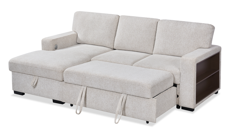 Sofa-lit sectionnel de gauche Pocket 2 pièces en tissu d’apparence lin avec rangement - beige