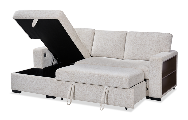 Sofa-lit sectionnel de gauche Pocket 2 pièces en tissu d’apparence lin avec rangement - beige