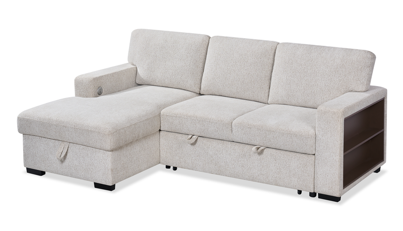 Sofa-lit sectionnel de gauche Pocket 2 pièces en tissu d’apparence lin avec rangement - beige