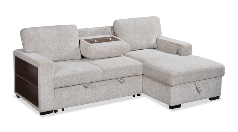 Sofa-lit sectionnel de droite Pocket 2 pièces en tissu d’apparence lin avec rangement - beige