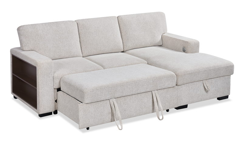 Sofa-lit sectionnel de droite Pocket 2 pièces en tissu d’apparence lin avec rangement - beige
