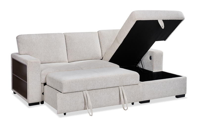 Sofa-lit sectionnel de droite Pocket 2 pièces en tissu d’apparence lin avec rangement - beige